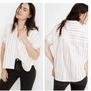 Madewell Women‎ XS Extra Small Daily Shirt in Jacquard Rainbow Stripe Button-Up